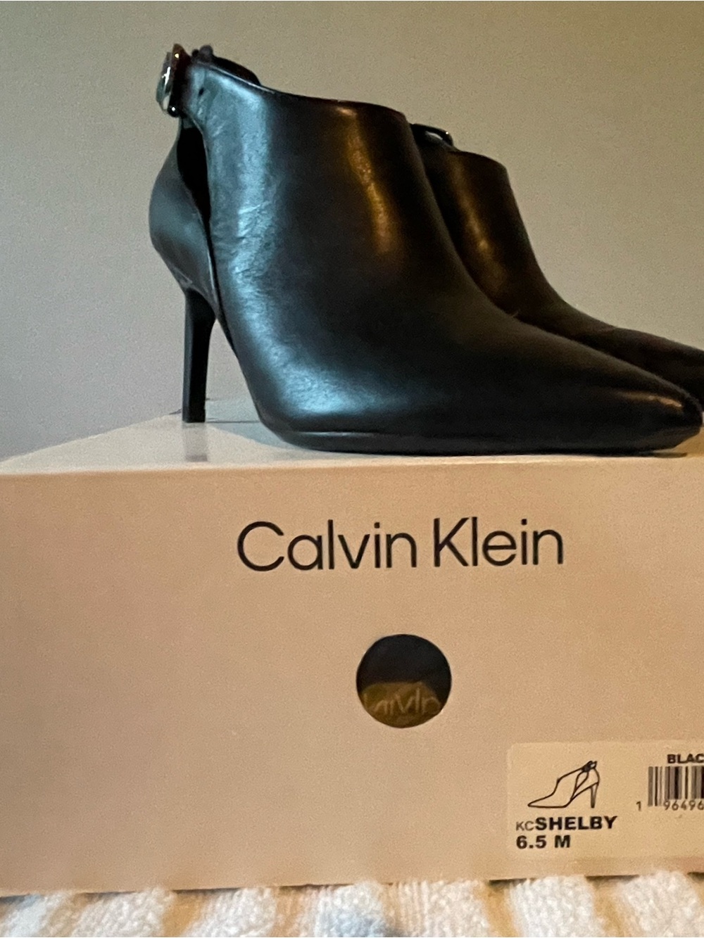 Calvin Klein Black Leather Ankle Booties with Buckle